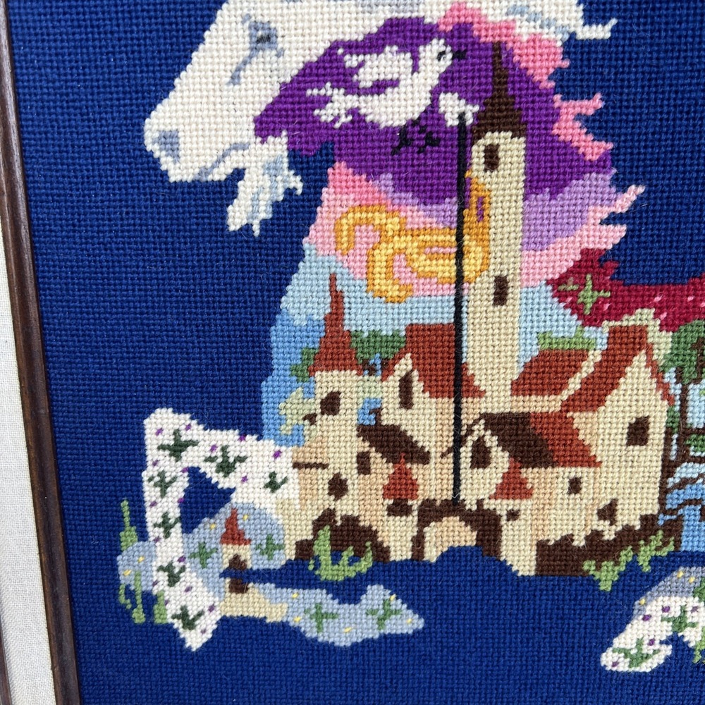 VTG 1970s Unicorn Fantasy Needlepoint Framed Art 18x20 Handmade Wall Decor EUC - Picture 4 of 12